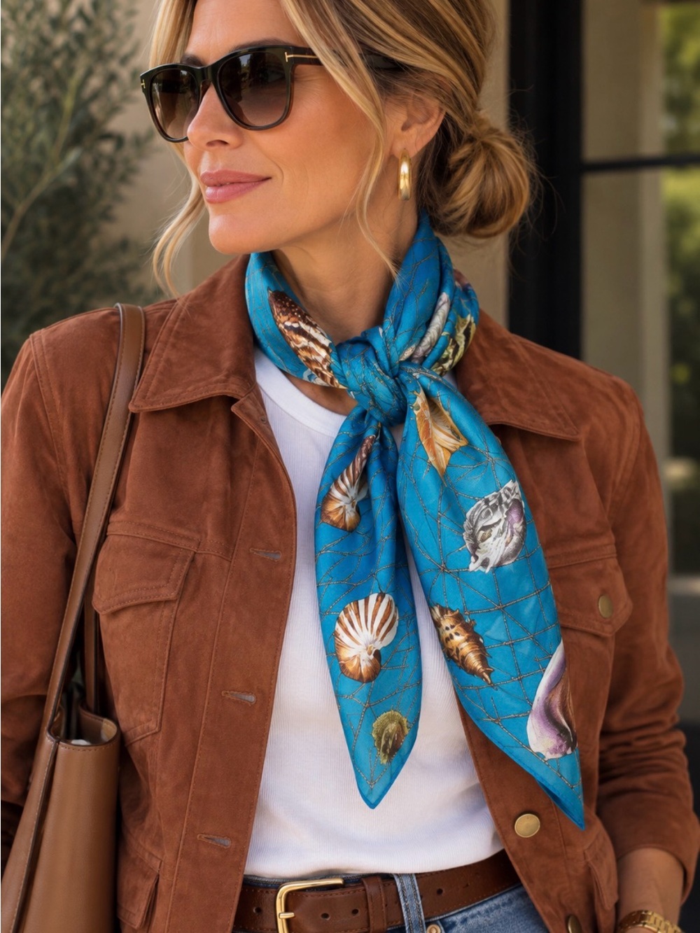 Vintage Gucci Conchiglie Marine Seashell Scarf 34” Turquoise w/ Original Box
